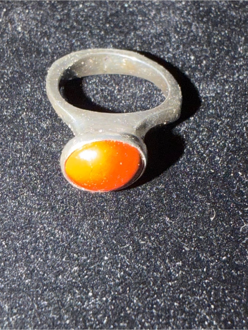 Vintage Silver Ring with Orange Cabochon Stone - Women's Fashion Ring